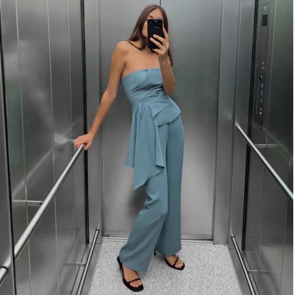Zara Blue Strapless Crop Top - Picture 11 of 16